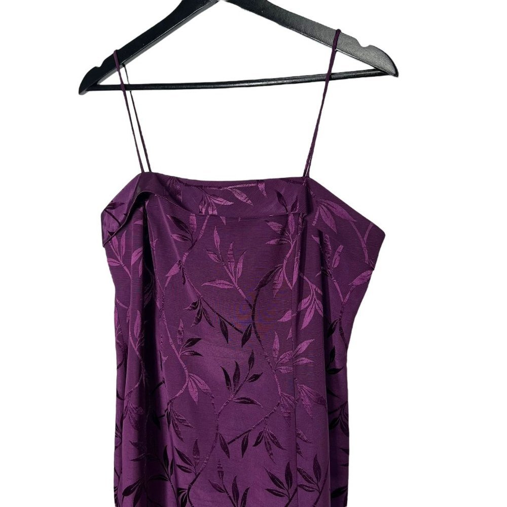 Vintage 90s Purple Leaf Print Spaghetti Strap Full Length Formal Dress Size 12 - Picture 6 of 11